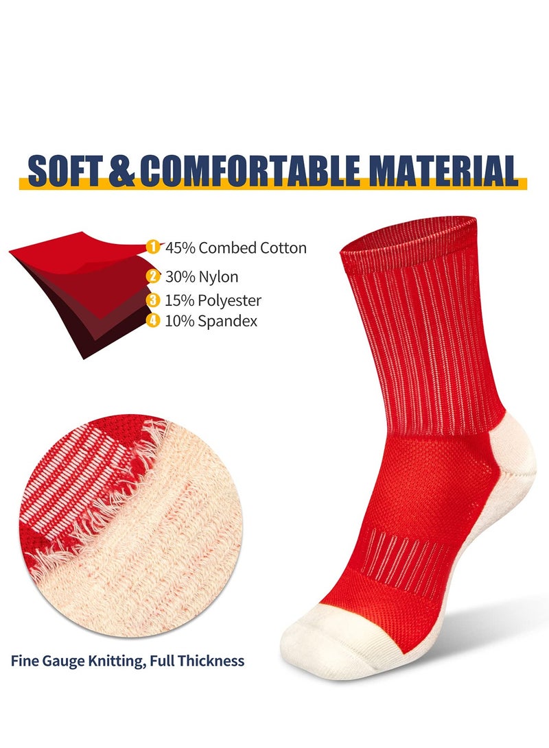 SYOSI 2 Pairs of Men's Non Slip Soccer Socks, Running Socks Sports Socks for Soccer Basketball Towel Bottom Sports Grip Socks Mid-calf Socks (Red, Blue)  - Image 5