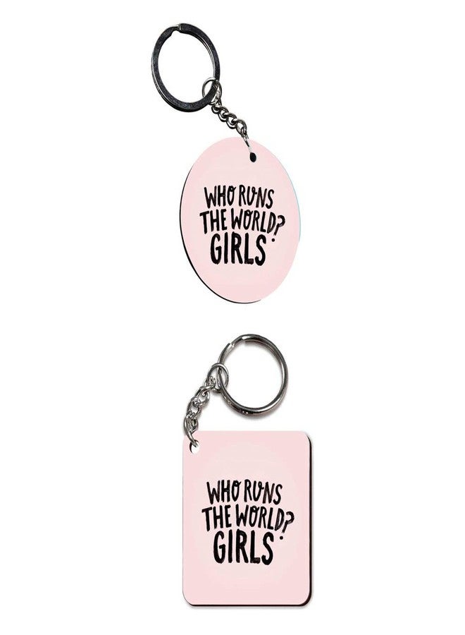 Plan To Gift Set of 2 | Circle & Square Shape Printed Wooden Keychains Girl run World | Circle & Square Shape keyrings | Circle & Square Shape Keychains| Printed keyrings - Image 2