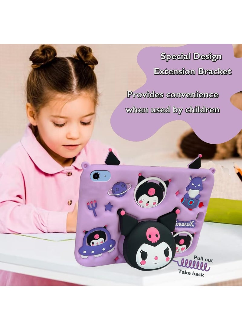 Aookay Kids Case Compatible with iPad (A16) 11th/10th Generation (2025/2022), Shockproof Silicone Protective Cover with Stand, Shoulder Strap (Purple) - Image 4