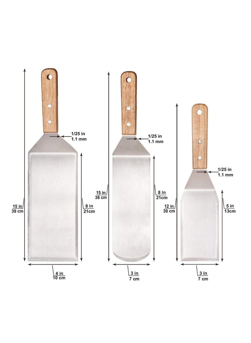 SYOSI Metal Spatula Set - Stainless Steel Pancake Turner and Griddle Flipper Scraper 4x8 inch Oversized Hamburger Turner Great for Griddle BBQ Grill and Flat Top Cooking(3 PCS) - Image 4