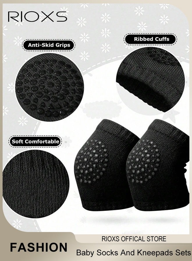 RIOXS Toddler Baby Boys and Girls Non Slip Socks and Kneepads Sets Breathable Low Cut Anti Skid Socks Crawling Anti-Slip Kneepads Protectors Leg Warmers - Image 3