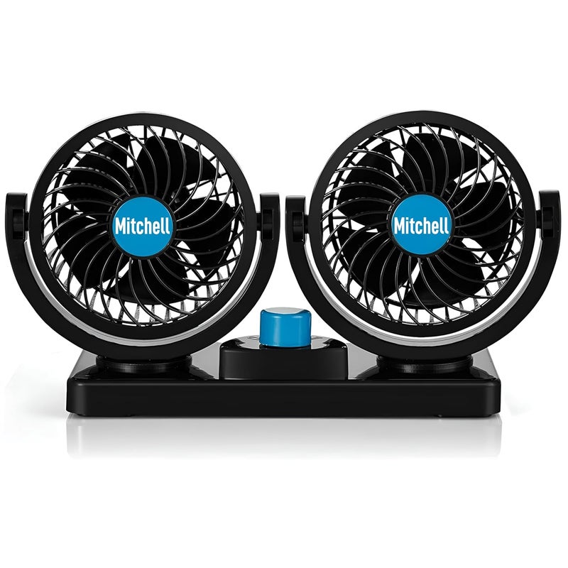 iWagon Mitchell 12V DC High Speed Electric Car Dual Head Fan for Dashboad 360 Degree Rotatable Car Auto Powerful Cooling Air Fan - Image 1