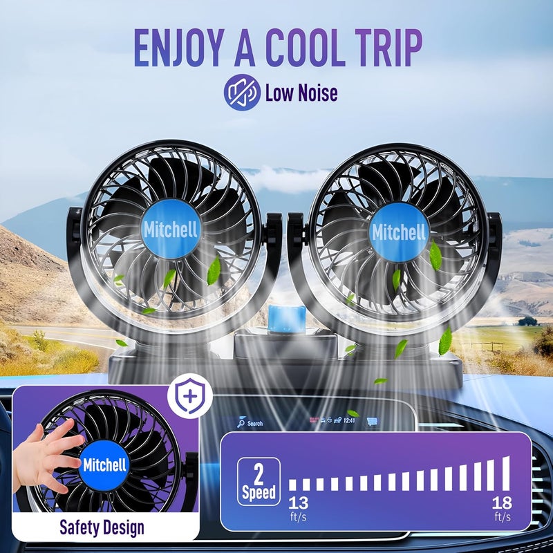 iWagon Mitchell 12V DC High Speed Electric Car Dual Head Fan for Dashboad 360 Degree Rotatable Car Auto Powerful Cooling Air Fan - Image 5