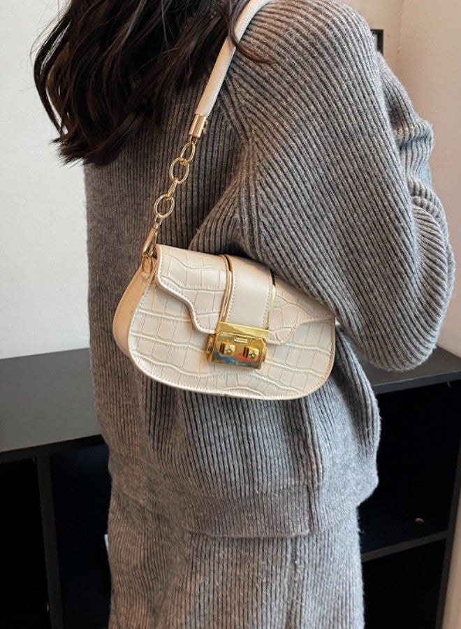 WAOKN Women's Fashion Trend Shoulder Bag, Ladies Personality Casual Crossbody Bag Sling Bag Side Bag, Simple PU Leather Armpit Bag Carry Bag Gift Bag(White) - Image 2