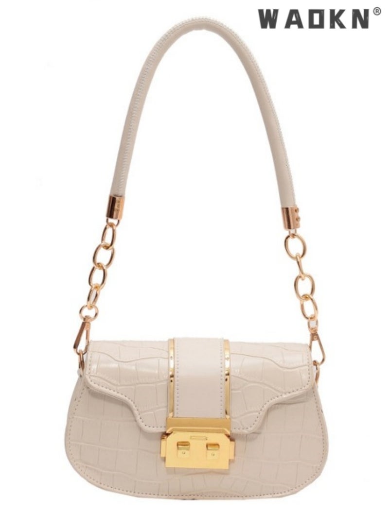 WAOKN Women's Fashion Trend Shoulder Bag, Ladies Personality Casual Crossbody Bag Sling Bag Side Bag, Simple PU Leather Armpit Bag Carry Bag Gift Bag(White) - Image 1