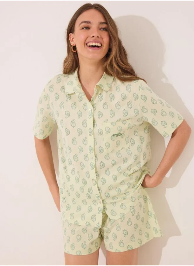 women'secret Green Paisley cotton short pyjamas