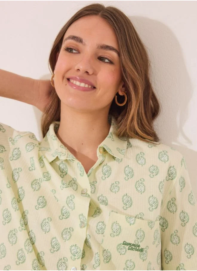women'secret Green Paisley cotton short pyjamas