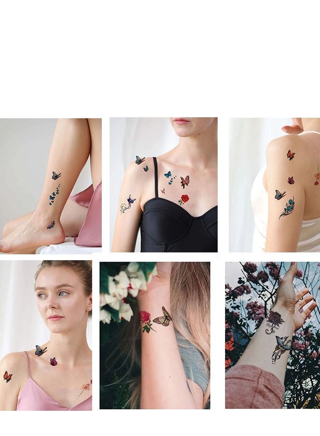 اربع قطع من وشم تاتو المؤقت مقاوم للماء بتصميم فراشات متعددة الاشكال والالوان ملصات لطيفة - Image 2