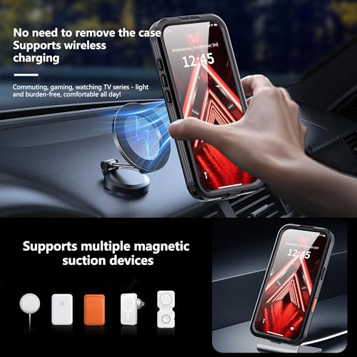 GOLDJU Magnetic for iPhone 17 Case-Waterproof, Built-in Screen & Camera Protector-IP68 Underwater Full Body 16FT Military Dropproof Shockproof Case for 17 6.3''- Black - Image 4
