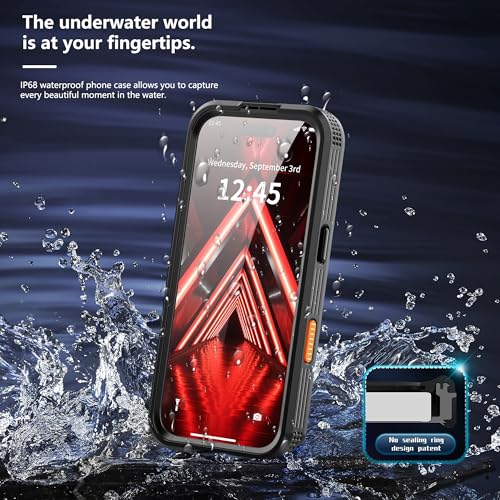 GOLDJU Magnetic for iPhone 17 Case-Waterproof, Built-in Screen & Camera Protector-IP68 Underwater Full Body 16FT Military Dropproof Shockproof Case for 17 6.3''- Black - Image 3