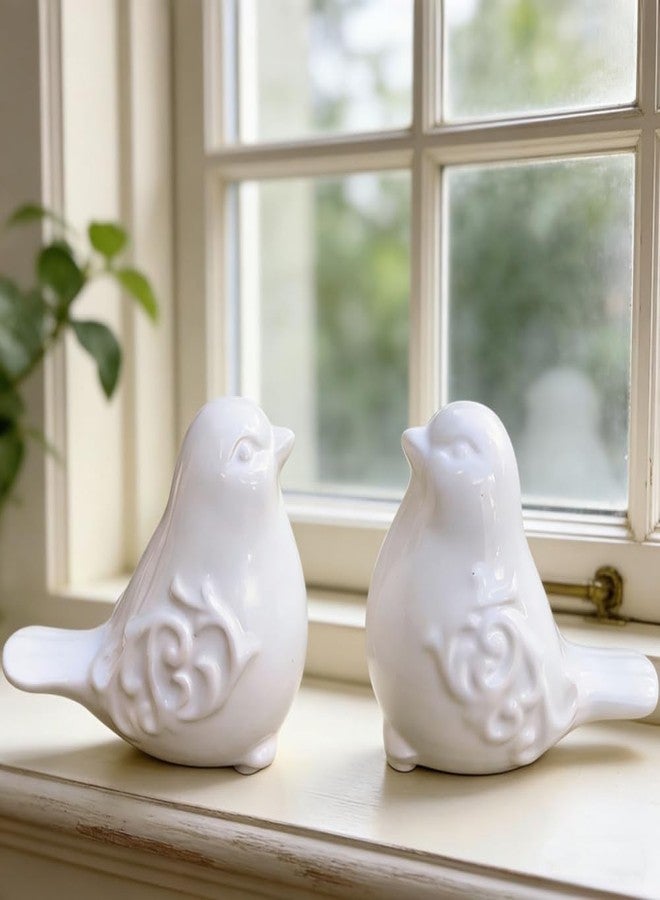 Gishima 2PCS Ceramic Bird Figurines Decorative Bird Ornaments Statue for Home Garden Decor (White) - Image 1