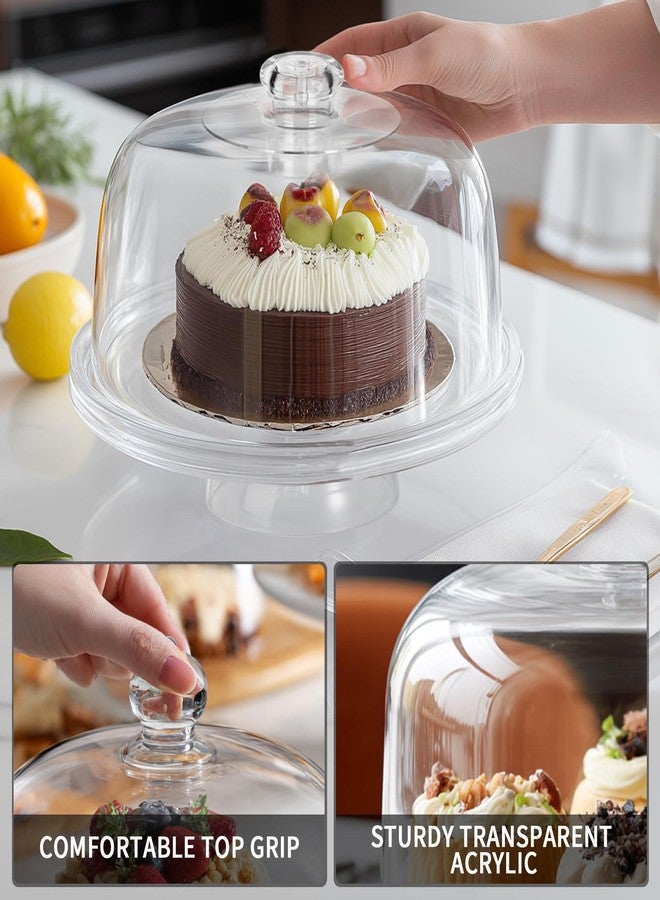 Masthome 6-in-1 Multi-Functional Cake Stand with Dome Cover, BPA-Free Acrylic Serving Platter, Salad Bowl Divided Snack Tray, Shatterproof Dessert Display with Fork Spoon for Birthday Wedding Christmas Party - Image 2
