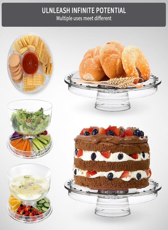 Masthome 6-in-1 Multi-Functional Cake Stand with Dome Cover, BPA-Free Acrylic Serving Platter, Salad Bowl Divided Snack Tray, Shatterproof Dessert Display with Fork Spoon for Birthday Wedding Christmas Party - Image 5