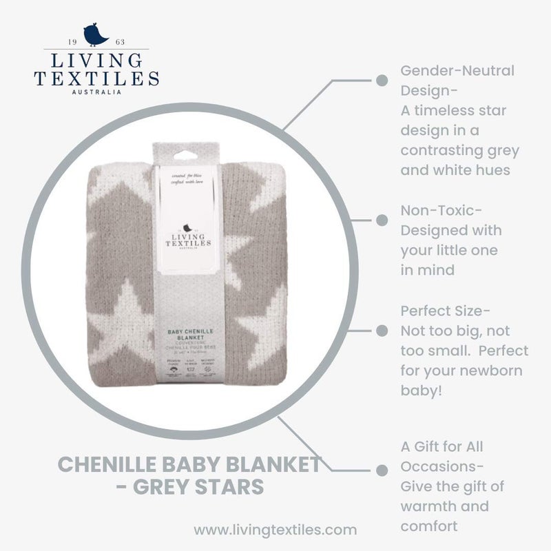 Living Textiles Grey Stars Chenille Soft Baby Blanket Reversible Premium Cozy Fabric for Best Comfort - for Infant,Toddler,Newborn,Nursery,Boy,Girl,Unisex,Throw,Crib,Stroller,Gift, Grey Stars 40x30 - Image 4