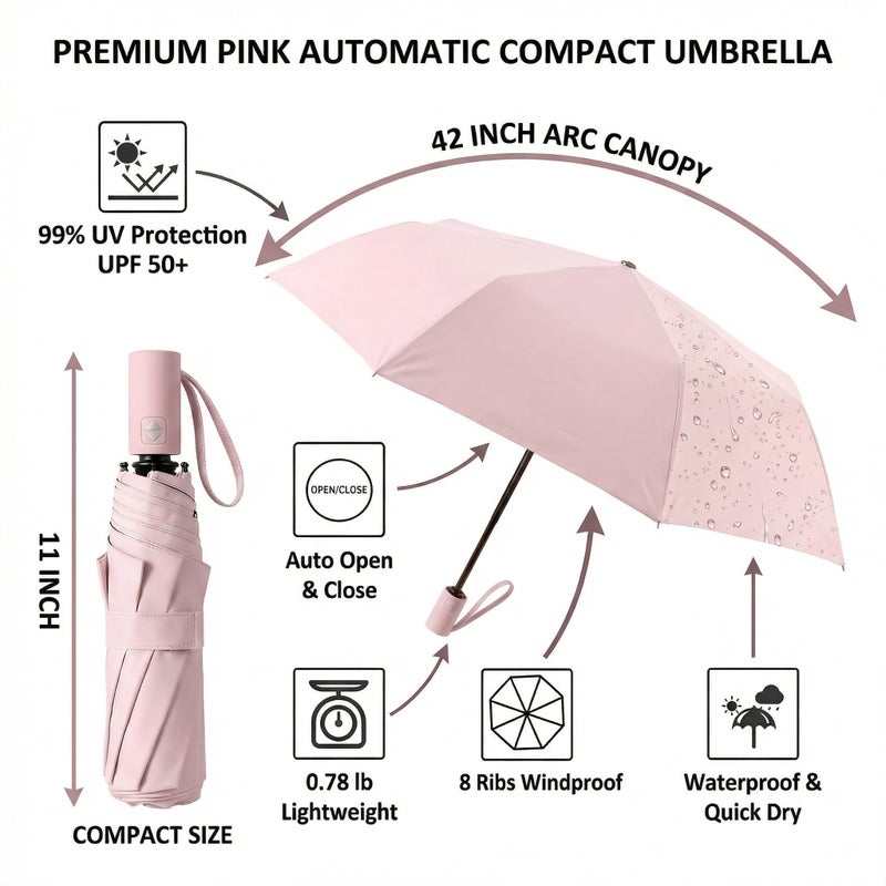 BAODINI Small UV Protection Travel Umbrella Compact for Rain and Sun UPF 50+ Windproof Portable 42 inch Umbrella for Women and Men - Image 5