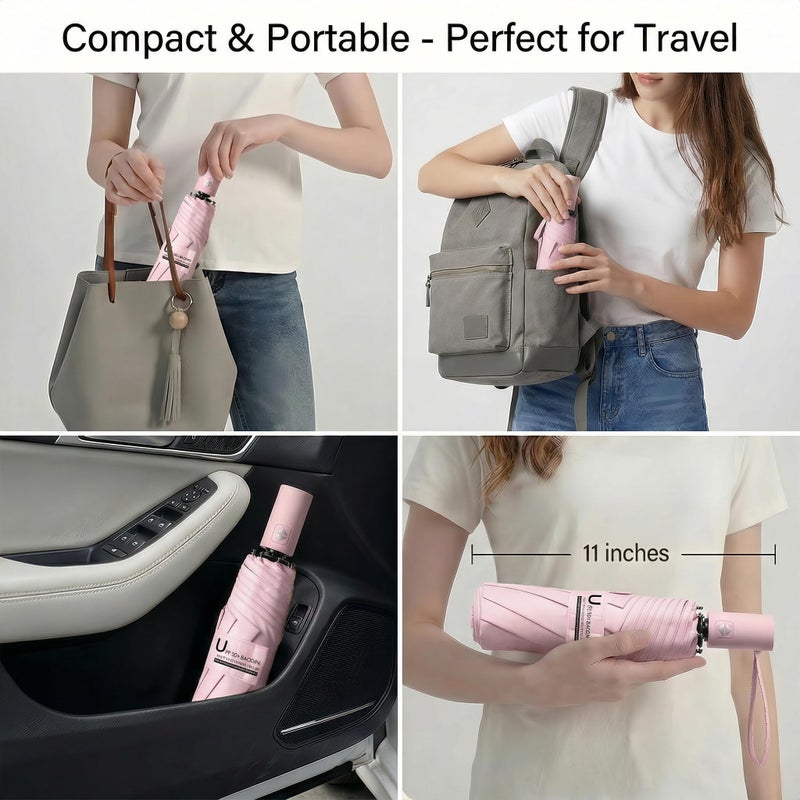 BAODINI Small UV Protection Travel Umbrella Compact for Rain and Sun UPF 50+ Windproof Portable 42 inch Umbrella for Women and Men - Image 4