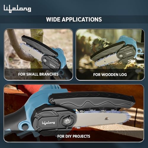 Lifelong 21V Cordless Mini Chainsaw Machine | 550W Copper Motor | 1.5Ah Battery | Tree Branch Cutter Tool | Wood Cutting Machine for Home | Wood Cutter Tool Machine | Spare Chain | Gardening, DIY Use - Image 2