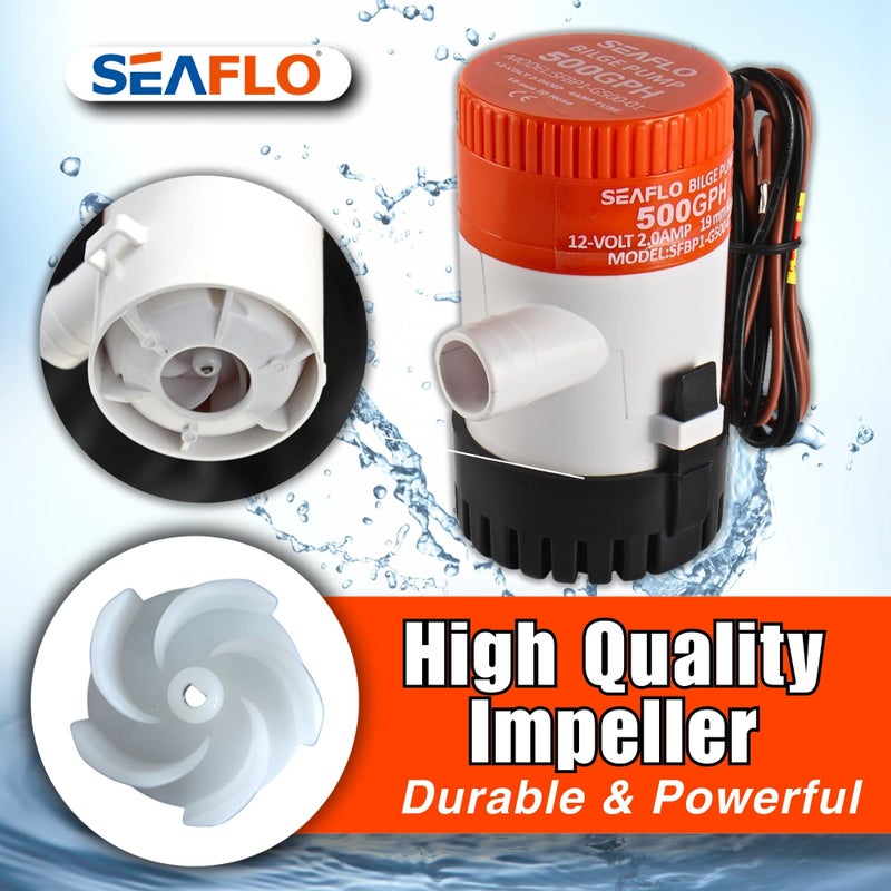 SEAFLO مضخة مياه بحرية SEAFLO 01 Series 500 GPH - 12V، مخرج 3/4"، مضخة غاطسة مع حماية من قفل الهواء، معتمدة CE و Rohs، ضمان 4 سنوات | موثوقة للقوارب والتطبيقات البحرية - Image 2