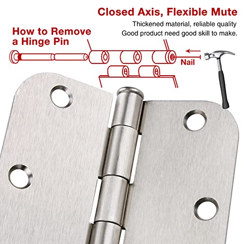 KIW 6 Pack Nickel Door Hinges Brushed Nickel 3-1/2 Interior Door Hinges Satin Nickel 3.5 Inch x 3.5"with 5/8"Radius Corners 3 ½"Silver Bedroom Residential Doors for Hinges Flat Indoor Door Hinge Hardware - Image 5