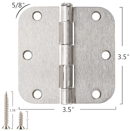 KIW 6 Pack Nickel Door Hinges Brushed Nickel 3-1/2 Interior Door Hinges Satin Nickel 3.5 Inch x 3.5"with 5/8"Radius Corners 3 ½"Silver Bedroom Residential Doors for Hinges Flat Indoor Door Hinge Hardware - Image 4
