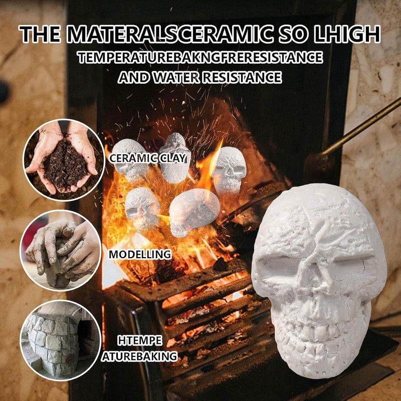 klarako Imitated Human Skull Ceramic, Fire Pit Skulls, Halloween Fire Pit Skull Ceramic Props, Reusable Halloween Firepit Skull Fire Log, Fire Pits Halloween Decor for Party, BBQ, Campfire, Fireplaces - Image 3