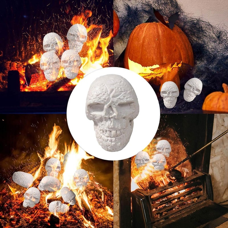 klarako Imitated Human Skull Ceramic, Fire Pit Skulls, Halloween Fire Pit Skull Ceramic Props, Reusable Halloween Firepit Skull Fire Log, Fire Pits Halloween Decor for Party, BBQ, Campfire, Fireplaces - Image 2