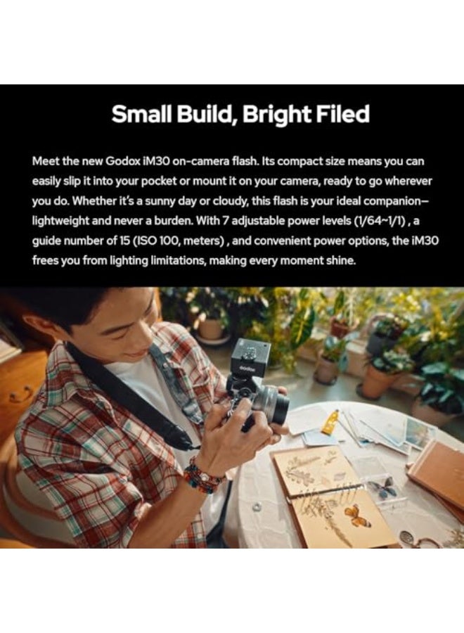 وحدة فلاش مصغرة iM30 Mini Flash Speedlite GN15 بفلاش 13 مستوى، CCT 6500K مع التحكم البصري S1 / S2 لكاميرات سوني، كانون، نيكون، فوجي، أوليمبوس - Image 2