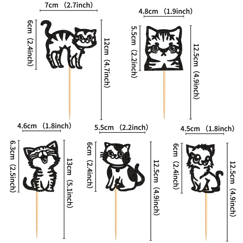 Ercadio 25 Pack Cat Cupcake Toppers Black Cat Cake Picks Animal Cupcake Picks Cat Birthday Cupcake Decorations for Baby Shower Birthday Animal Theme Party Cake Decor Supplies - Image 2