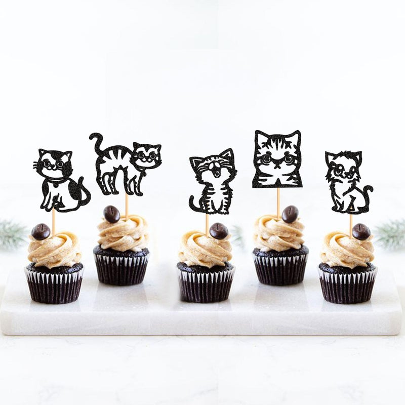 Ercadio 25 Pack Cat Cupcake Toppers Black Cat Cake Picks Animal Cupcake Picks Cat Birthday Cupcake Decorations for Baby Shower Birthday Animal Theme Party Cake Decor Supplies - Image 3