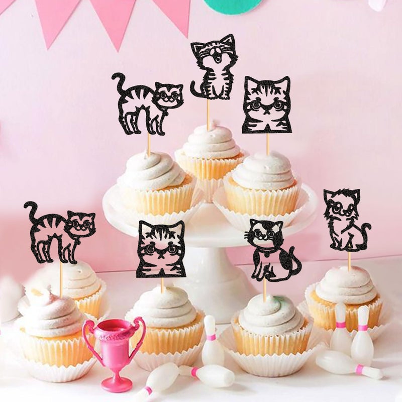 Ercadio 25 Pack Cat Cupcake Toppers Black Cat Cake Picks Animal Cupcake Picks Cat Birthday Cupcake Decorations for Baby Shower Birthday Animal Theme Party Cake Decor Supplies - Image 4