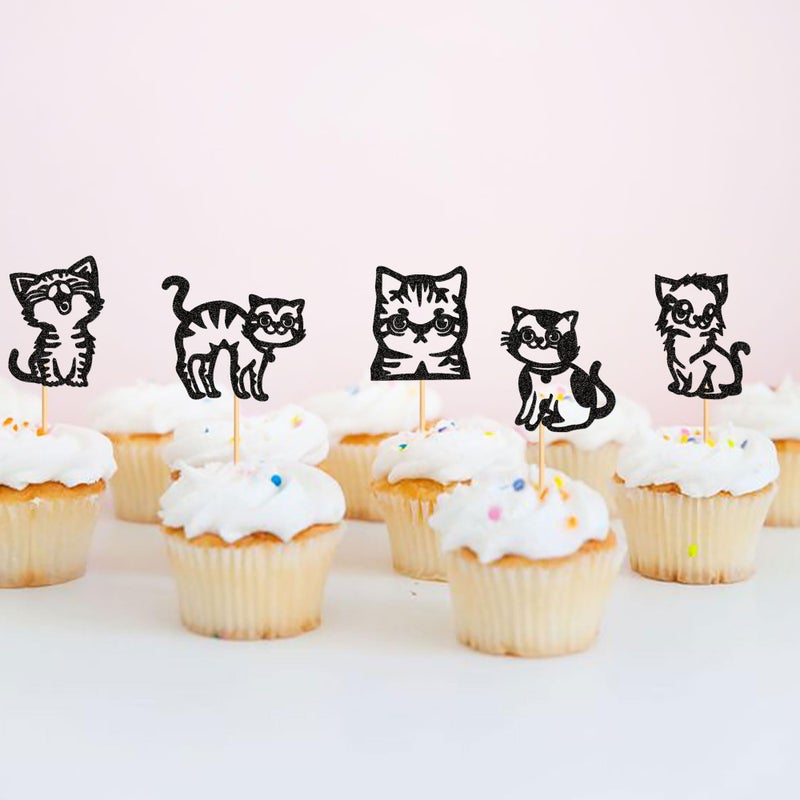 Ercadio 25 Pack Cat Cupcake Toppers Black Cat Cake Picks Animal Cupcake Picks Cat Birthday Cupcake Decorations for Baby Shower Birthday Animal Theme Party Cake Decor Supplies - Image 5