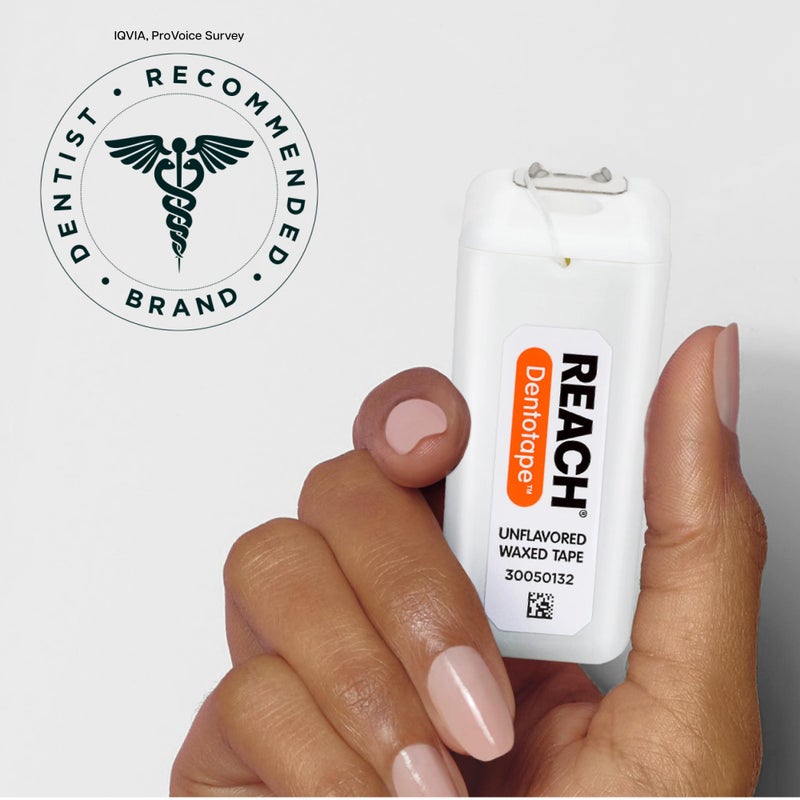 REACH Dentotape Waxed Dental Floss Tape, Unflavored, Extra Wide Floss, Shred & Frey Resistant, Plaque Remover for Teeth, Easy on Gums & Teeth, Oral Care, PFAS Free, for Adults & Kids, 6 Pack, 100 yd - Image 5