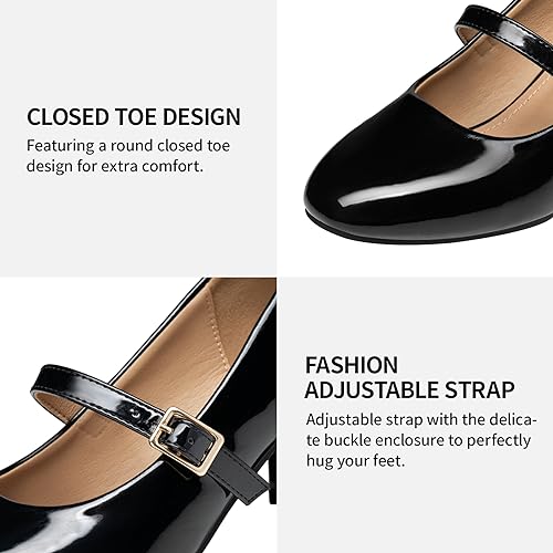 Trary Mary Jane Shoes Women Chunky Heels for Women Round Toe Pumps Dress Shoes Black - Image 5