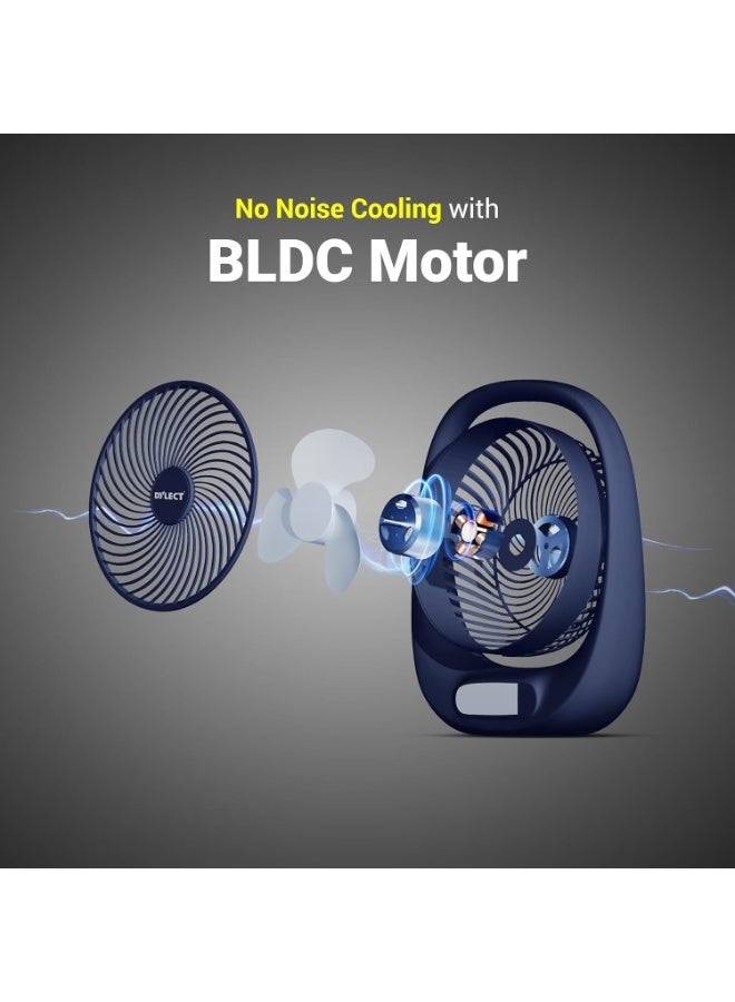 Dylect® Briza 180 Portable Rechargeable Fan | 3600mAh Battery | TruSilent BLDC Motor | 3-Speed | Up to 11h Runtime | USB Charging | Built-in LED Light | Ideal for Desk, Home & Travel | Blue - Image 2