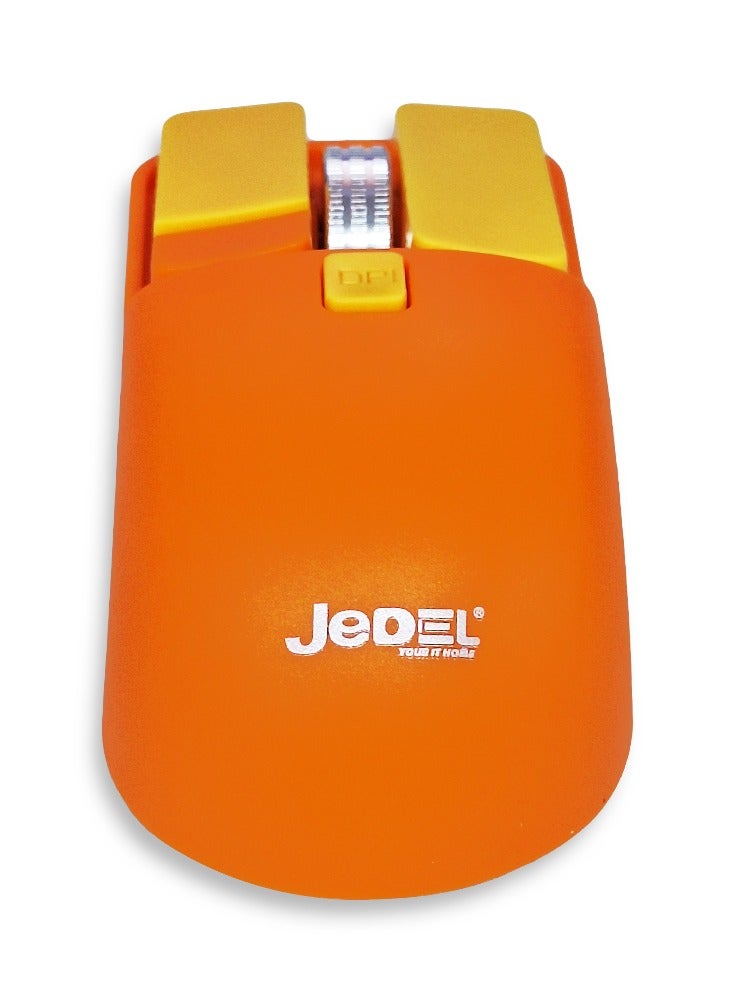 JeDEL Wireless 5D Optical Ergonomic Mouse , WD144 Dual Mode Connection 2.4GHz , 1600 DPI 400 mAH , Stable Operation , Cute and Comfortable Design , Colourfull and Varied , Plug and Play - Orange - Image 2
