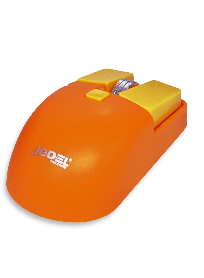 JeDEL Wireless 5D Optical Ergonomic Mouse , WD144 Dual Mode Connection 2.4GHz , 1600 DPI 400 mAH , Stable Operation , Cute and Comfortable Design , Colourfull and Varied , Plug and Play - Orange - Image 3