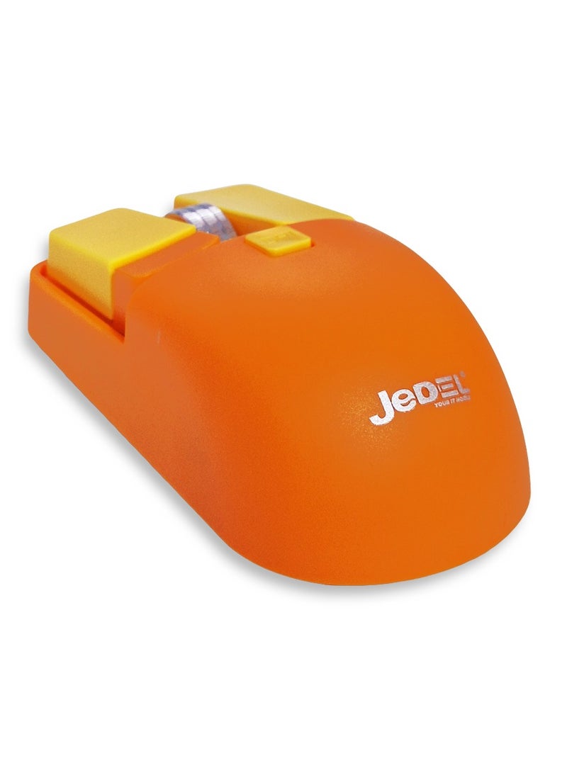 JeDEL Wireless 5D Optical Ergonomic Mouse , WD144 Dual Mode Connection 2.4GHz , 1600 DPI 400 mAH , Stable Operation , Cute and Comfortable Design , Colourfull and Varied , Plug and Play - Orange - Image 4