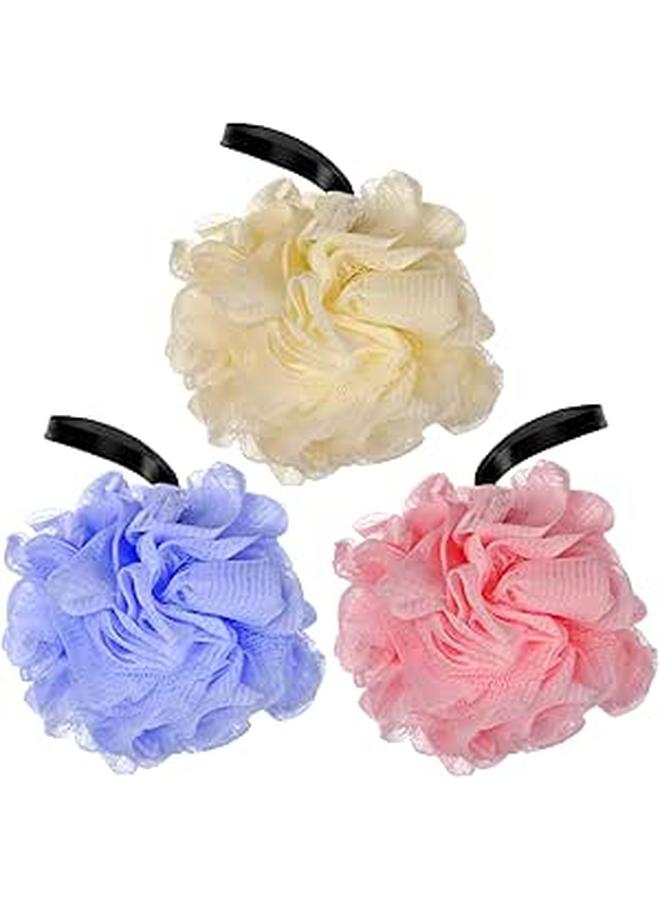 Loofah Shower Puff – 3 Pcs – Ultra Soft Mesh Bath Sponge for Body Exfoliating, Scrubbing and Cleaning (Pack of 3 Multicolour) - Image 1