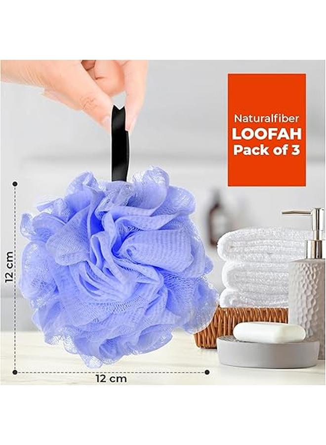 Loofah Shower Puff – 3 Pcs – Ultra Soft Mesh Bath Sponge for Body Exfoliating, Scrubbing and Cleaning (Pack of 3 Multicolour) - Image 3