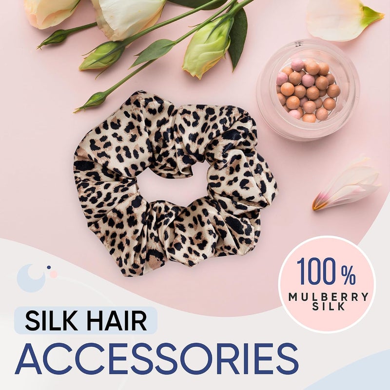 BLISSY Silk Scrunchies (3 Pack) - 100% Pure Mulberry Silk - 22 Momme 6A High-Grade Fibers - Silk Scrunchie for Straight & Curly Hair (Leopard, Skinny) - Image 2