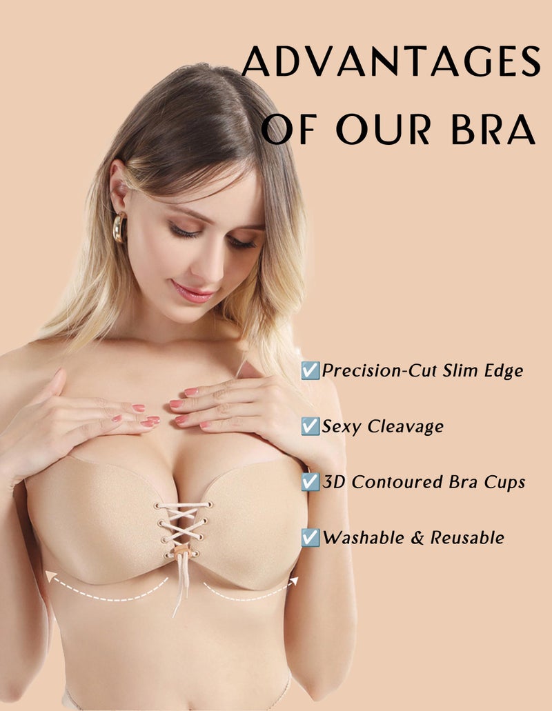 umooie Sticky Bra 2 Pairs Backless, Strapless, Adhesive, Invisible, Push up Bra for Women Stick on, Black and Beige, B Cup - Image 2