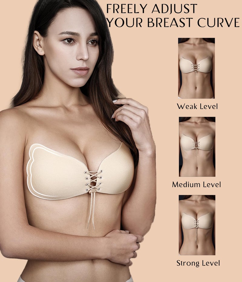 umooie Sticky Bra 2 Pairs Backless, Strapless, Adhesive, Invisible, Push up Bra for Women Stick on, Black and Beige, B Cup - Image 5