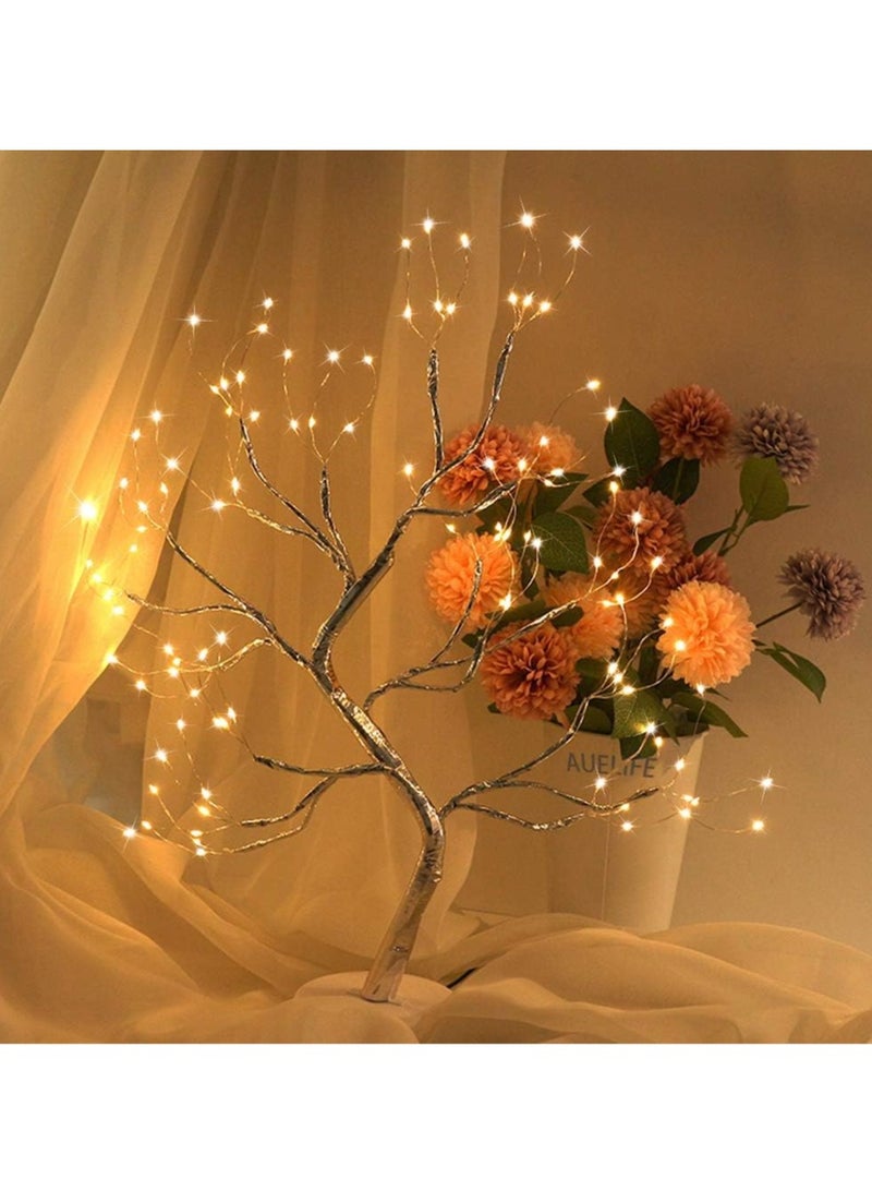 توشيونيكس مصباح طاولة إضاءة ليلية ، سلك نحاسي مطور ، فرع شجرة بونساي ، USB وبطارية تعمل بالطاقة 36 مصباح LED أبيض دافئ لتزيين المنزل ، لافتة زفاف ، غرفة الأطفال ، ديكور غرفة نوم الكريسماس - Image 1