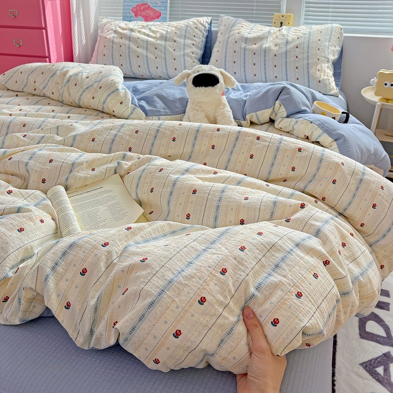 غطاء لحاف مزدوج الطبقة بتصميم حديقة جميل مخطط مع كيسي وسادة - Image 5