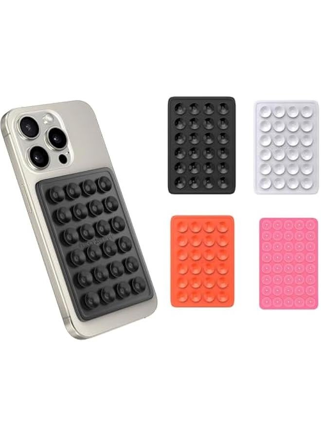 ALMEKAQUZ 4 Pack Suction Phone Case Mount, Silicone Adhesive Phone Accessory for iPhone and Android, Hands-Free Fidget Toy Mirror Shower Phone Holder, Tiktok Videos Selfies (Black White Pink Orange) - Image 1