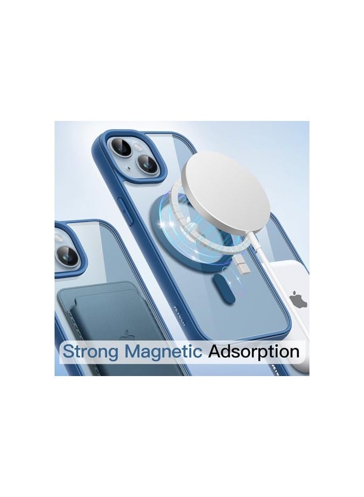 JETech Magnetic Case for iPhone 14 Plus 6.7-Inch Compatible with MagSafe, Shockproof Phone Bumper Cover, Solid Color Matte TPU Frame, Anti-Scratch Clear Back (Blue) - Image 3
