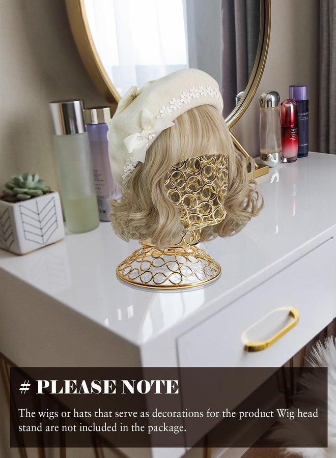 CHADWICK Wig Head Stand Metal Hollow Mannequin Head Hat Display Stand Wig Holder, Wig Display Model Head Wig Stand for Wigs, Hats, Caps, Headdress, Headphones, Dome + Detachable Stand, Chrome Gold - Image 2