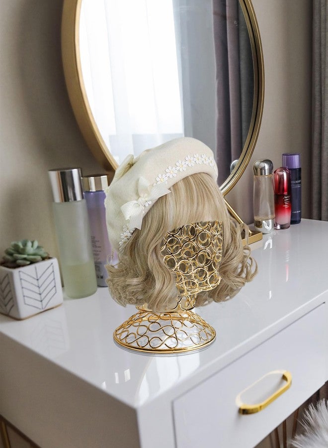 CHADWICK Wig Head Stand Metal Hollow Mannequin Head Hat Display Stand Wig Holder, Wig Display Model Head Wig Stand for Wigs, Hats, Caps, Headdress, Headphones, Dome + Detachable Stand, Chrome Gold - Image 4