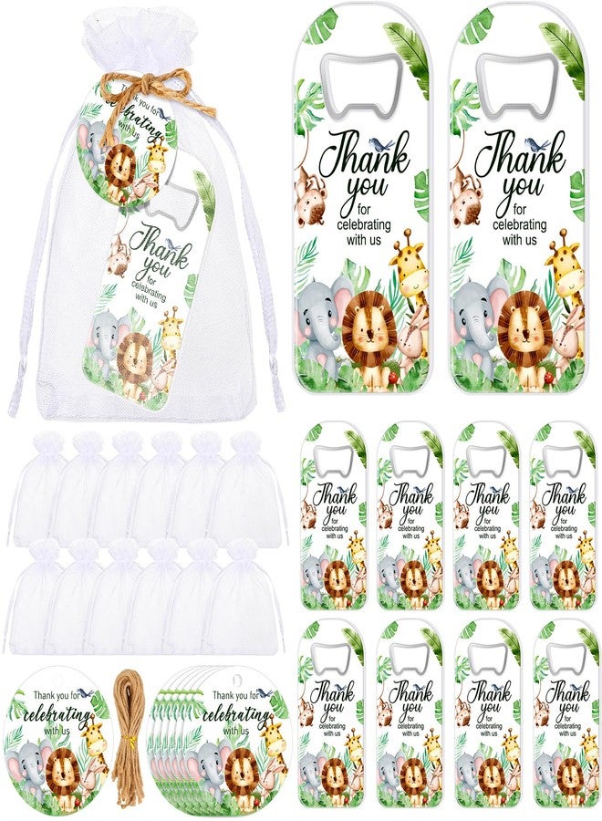 Singhoow 50 Pcs Baby Shower Bottle Opener Bulk Favor for Guests Magnetic Handheld Bottle Opener with Thank You Tags Drawstring Bags for Baby Shower Baptism Souvenir(Jungle Animal) - Image 1