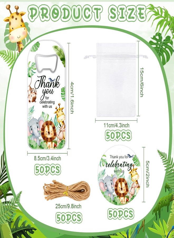 Singhoow 50 Pcs Baby Shower Bottle Opener Bulk Favor for Guests Magnetic Handheld Bottle Opener with Thank You Tags Drawstring Bags for Baby Shower Baptism Souvenir(Jungle Animal) - Image 2
